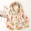Vintage-Blumenschal aus Leinen mit Pailletten und Quasten für den Sonnenschutz - Beigefarbenes Blumen-Quasten-Modell (SL2106-016)
