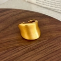 Macro detail of golden wide band ring with brushed finish and adjustable open design - Gold Brushed Style / Gold