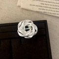 Macro detail of silver irregular flower earrings with matte brushed metal texture - Matte Silver (C-101 Ring)