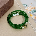 Three-layer green chalcedony beaded bracelet with vintage gold floral pendant and charms - Green Chalcedony