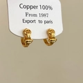 Pendientes de aro dorados con doble nudo de cobre puro 100% pulido para uso diario - Dorado