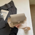Minimalist beige and khaki color-block crossbody bag with wide fabric strap - Light Gray