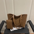 Set borsa tote alla moda con stampa leopardata, pochette abbinata e manici in pelle - Marrone