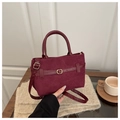 Dettaglio della borsa tote in pelle scamosciata bordeaux con fibbia in metallo dorato - Rosso
