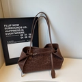 Chic leopard print tote bag with brown leather straps and vintage style finish - Coffee