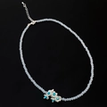 Summer beaded necklace with milky white stones and blue turquoise floral pendant - Opal Crystal Necklace