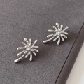 Detailansicht silberner Feuerwerk-Ohrstecker mit radialem Design auf grauem Hintergrund - Silber