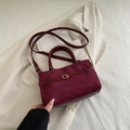 Retro burgundy faux suede tote bag with golden hardware and adjustable strap detail - Red