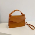 Caramel brown crocodile embossed crossbody bag with knot handle and long shoulder strap - Tan