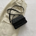 Minimalist black quilted crossbody bag with stylish chain detail and leather handle - Black