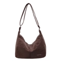 Minimalist brown retro leather half-moon shoulder bag with adjustable long strap - Brown
