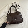 Grand sac cabas rétro marron foncé avec nœud et pendentif cœur en similicuir souple - Brun Foncé