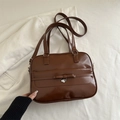 Retro dark brown large tote bag with metallic heart charm and leather bow detail - Tan