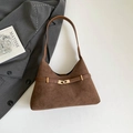 Klassische dunkelbraune Wildleder-Tote Bag mit goldener Schnalle und Riemen - Braun