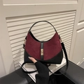 Borsa a secchiello retrò francese in camoscio bordeaux e pelle nera con chiusura oro - Rosso