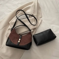 Borsa a tracolla retrò in pelle scamosciata marrone e pelle nera con pochette - Marrone