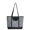 Bolso tote minimalista de fieltro gris con correas negras y gran capacidad para el trabajo - Negro & Azul