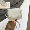 Minimalist cream white lychee leather square shoulder bag with flip-top cover design - No Pendant / Gray