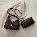 French vintage leopard print tote and black small square bag set with gold lock - Leopard Coffee