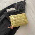 Chic lemon yellow quilted cosmetic bag with elegant satin finish and diamond texture - Yellow