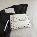 Elegant white envelope clutch bag with square metal rivets and detachable wristlet strap - White
