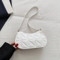 White quilted underarm bag with geometric triangular pattern and gold hardware detail - White