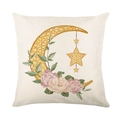 Ramadan Kissenbezug mit Mond, Blumen und goldenen Sternen für die Sofadekoration - 45*45cm (Ohne Kissenfüllung) / Goldene Sichel Hohles Fenster (JYM405-3)