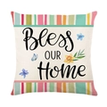 Funda de cojín nórdica con texto Bless OUR Home y estampados florales en tela cuadrada - Estilo de Rayas con Letras Bless OUR Home (JYM410-3)
