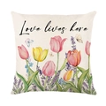 Bloemen kussensloop Love Lives Here met tulpen en vlinders op linnen textuur - Beige Tulp Love Lives Here Stijl (JYM408-2) / 45*45cm (Zonder kussenvulling)