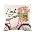 Lente kussensloop met aquarel fiets en tulpen bloemen op een witte achtergrond - Fiets Tulp Pink Tulips Stijl (JYM408-3) / 45*45cm (Zonder kussenvulling)
