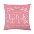 Roze decoratieve kussensloop met witte bloemenmarktprint en vintage typografie - Roze Vintage Flowers Market Tekst Stijl (JYM408-4) / 45*45cm (Zonder kussenvulling)