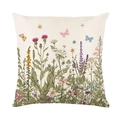 Quadratischer Kissenbezug mit Wildblumen und Schmetterlingen auf beige Stoff - Wildblumen und Schmetterlinge Off-White Stil (JYM412-1)
