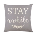Grauer Kissenbezug mit Stay Awhile Aufdruck und floralem Muster für Sofa und Wohnzimmer - STAY awhile Grau Stil (JYM412-2)
