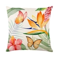 Federa per cuscino floreale con ibisco tropicale, foglie di palma e farfalle colorate - Farfalla e Piante Tropicali (JYM417-2)