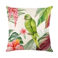 Federa per cuscino in lino con pappagallo acquerello e stampe di fiori tropicali - Pappagallo Verde e Monstera (JYM417-4)