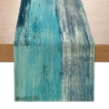 Modern abstract tie-dye table runner with blue artistic strokes on wood table - Blue Cyan Beige Abstract Oil Painting (ZQ22-4) / 33cmx180cm