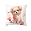 Valentine's Day dog heart print pillow cover with rose decorations for sofa decor - Puppy with Heart Pendant and Roses (TPR491-8) / 45*45cm (Insert Not Included)