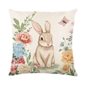 Pasen kussensloop met konijn en kleurrijke bloemenprint op stevig polyester weefsel - Verse Pastorale Konijnenbloemenstijl (JYM419-1)