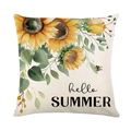 Square sunflower pillow case with hello summer print on linen texture and white background - Hello Summer Sunflower Style (JYM427-1)