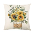 Linen cushion cover with watercolor sunflower bouquet and Bloom label on white background - Bloom Glass Jar Sunflower Style (JYM427-3)