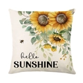 Square sunflower cushion cover with bee and Hello Sunshine text on white background - Hello Sunshine Bee Sunflower Style (JYM427-4)
