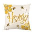 Federa per cuscino con api e nido d'ape e scritta Home su tessuto di lino beige - Stile Testo Home Ape Nido d'Ape (JYM428-1)
