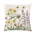 Federa quadrata con api e fiori selvatici in tessuto effetto lino per divano casa - Stile Lavanda Margherita Ape (JYM428-2)