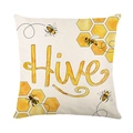 Fodera per cuscino in lino con api e nido d'ape per decorazione domestica - Stile Testo Hive Nido d'Ape Ape (JYM428-4)