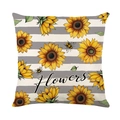Sunflower and bee print polyester pillow cover with grey and white stripes on white background - Grey White Sunflower Striped Style (JYM429-2) / 45*45cm (Insert Not Included)