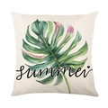 Square polyester pillow cover featuring tropical monstera leaf print and Summer lettering - Monstera Leaf Style (JYM433-1) / Standard Square (Without Insert)