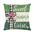 Green striped cushion cover featuring a bow, hibiscus flower and Sweet Summer time text - Striped Bow Hibiscus Style (JYM433-2) / Standard Square (Without Insert)