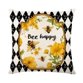Bee Happy decorative pillow cover with floral honeybee print and black checkers - Pillowcase Only / Bee Happy Floral Style
