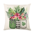 Linen texture pillow cover with tropical plants and colorful hibiscus flowers - Tropical Potted Plants Style (JYM433-4) / Standard Square (Without Insert)