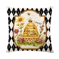 Honey bee pillow cover with floral honeycomb design and black white diamond border - Pillowcase Only / Yellow Honeycomb Bee Style